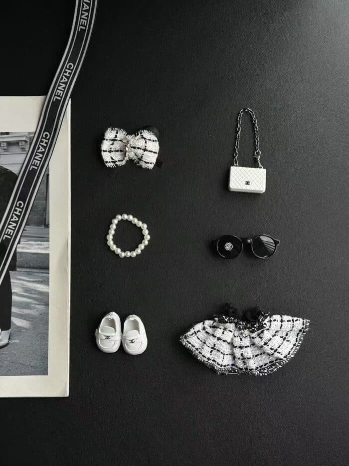 Labubu Chanel-Inspired Classic Checkered White Suit - Image 2